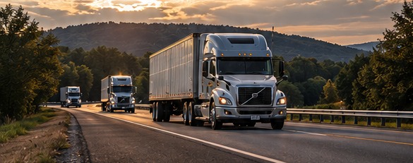 Commercial trucks on a highway